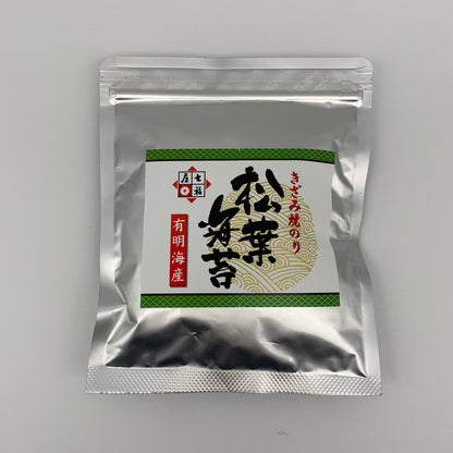 有明海産七福屋の細切り焼のり　松葉海苔（きざみ海苔）チャック付きアルミ袋入り。