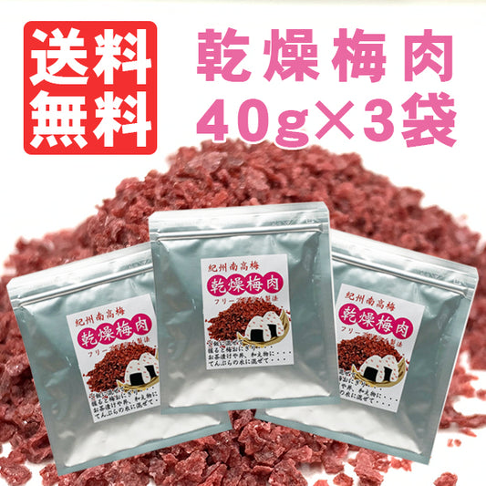 ≪ポスト投函送料無料≫紀州南高梅の乾燥梅肉40g×3袋　フリーズドライ梅だからお料理に便利　和歌山産梅干し使用