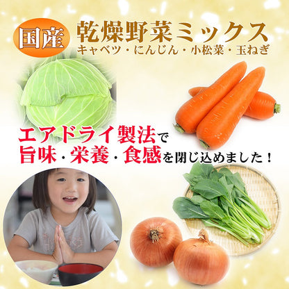 【送料無料・ポスト投函】　乾燥野菜国産ミックス100g キャベツ にんじん 小松菜 玉ねぎ ラーメン、みそ汁の具